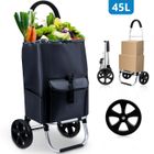 MIHTROV Chariot de Courses 45 L Noir Max 60 kg Poignée Réglable 2 Roues sac Amovible et Résistant à La Pluie