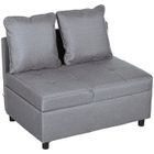 HOMCOM Canapé-lit canapé convertible dossier inclinable 2 coussins fournis assise effet capitonné tissu gris