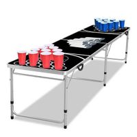 Anfun Beer Pong Table Table de jeu de fête pliable comprend 5 balles et 100 tasses rouges et bleues (50 pièces chacune)