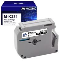 Ruban d'étiquette compatible MK231 M-K231 MOOHO pour Brother - Noir sur Blanc - 12mm - Lot de 1
