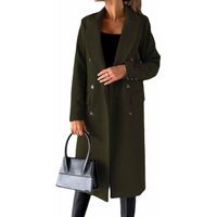 Manteau en laine à manches longues avec boutons croisés, trench-coat long croisé pour femme, coupe-vent, manteau slim
