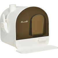 PawHut Bac à litière pour chat maison de toilette avec porte battante, pelle et filtre inclus dim. 43L x 44l x 47H cm Blanc et Noir