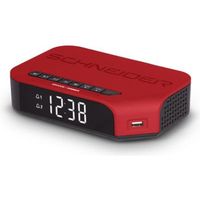 Radio-réveil SCHNEIDER SC310ACLRED Double Alarme USB Charge Viva - Rouge - Tuner digital PLL, 20 mémoires