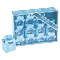 . Lot de 12 boites Fleur à cadeaux ou dragées 44 mm, dans un boite en carton bleu clair. Unique. 