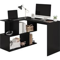 WOLTU Table de Bureau, Table de Travail PC, Table d'ordinateur avec étagères, 120x100x77cm, Noir W0ETT0016