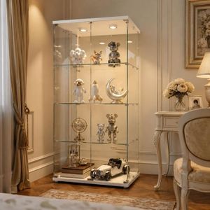 Vitrine En Verre 3 étages Avec éclairage LED - 123,5x39,8x35cm, Blanc, Pour Collections, Livres, Vin