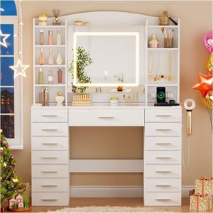 Coiffeuse Vanité avec Miroir et Éclairage LED - CURFAIR - Blanc