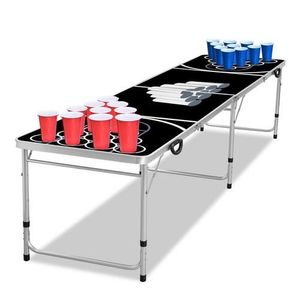 TABLE MULTI-JEUX Anfun Beer Pong Table Table de jeu de fête pliable comprend 5 balles et 100 tasses rouges et bleues (50 pièces chacune)