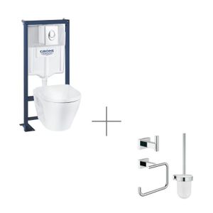 WC - TOILETTES GROHE Pack WC suspendu sans bride céramique Solido +a ccessoires salle de bain haut de gamme Essentials Cube