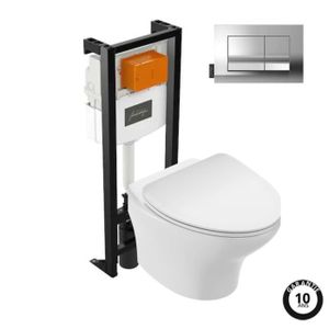 WC - TOILETTES Pack WC suspendu sans bride compact JACOB DELAFON Nouvelle vague+ bâti-support + plaque Chrome