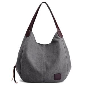 SAC À MAIN Sac à Main Femme, 28cm, Sacs à Main en Toile Sac d'épaule Cabas Fourre-Tout, Grande Capacité Voyage Bureau Quotidien Ecole, Gris