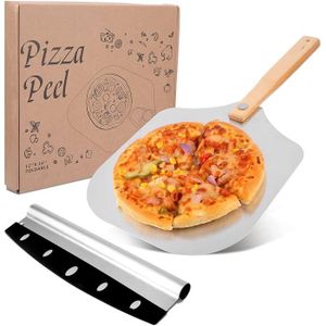 ASPENBO Pelle à Pizza+Plaque à Pizza Set 3 pièces,12 Pouces Pelle