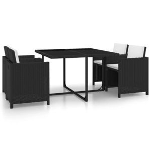 Ensemble table et chaise de jardin Salon de jardin encastrable 5 pcs et coussins Rotin Noir