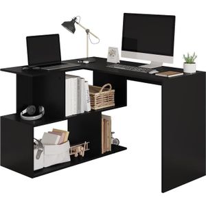 BUREAU  WOLTU Table de Bureau, Table de Travail PC, Table d'ordinateur avec étagères, 120x100x77cm, Noir W0ETT0016