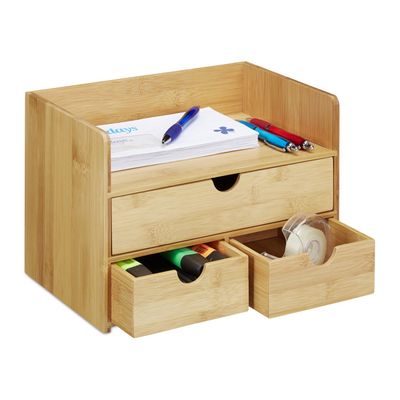 Organiseur De Bureau En Bambou Relaxdays - 5 Compartiments, Dimensions 12,5x32,5x20,5 Cm, Naturel, Pour Rangement Stylos Et Cosmétiques - 5