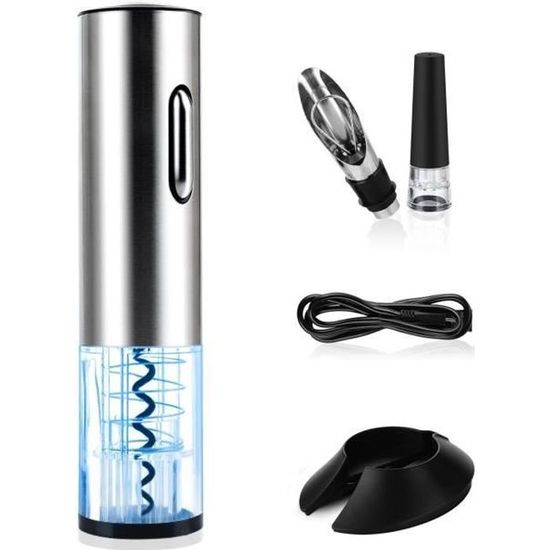 Bi-Komfort Set Ouvre-Bouteille Électrique - Tire-Bouchon Automatique + Coupe-Capsule + Bec Verseur + Bouchon Pompe