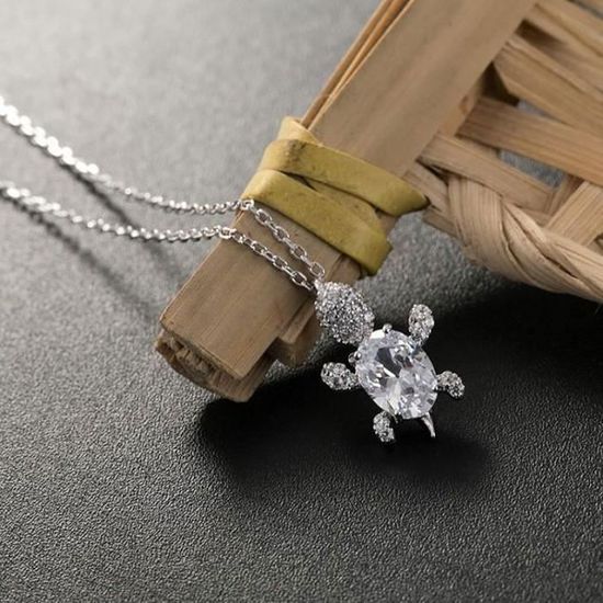 Collier Tortue Argent Et Noir Avec Strass - Modèle N°5, Sans Nickel, Neuf Avec étiquettes