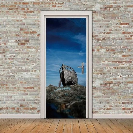Autocollant Mural 3D Sirène Et Bateau Pirate - Vinyle, 83x204cm, Décoration Porte Ou Mur