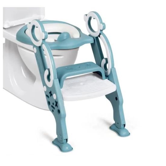 Siège De Toilette Enfant Bébé Pliable Et Réglable Avec Marches Larges Lunette De Toilette Confortable Blanc Et G 1013782