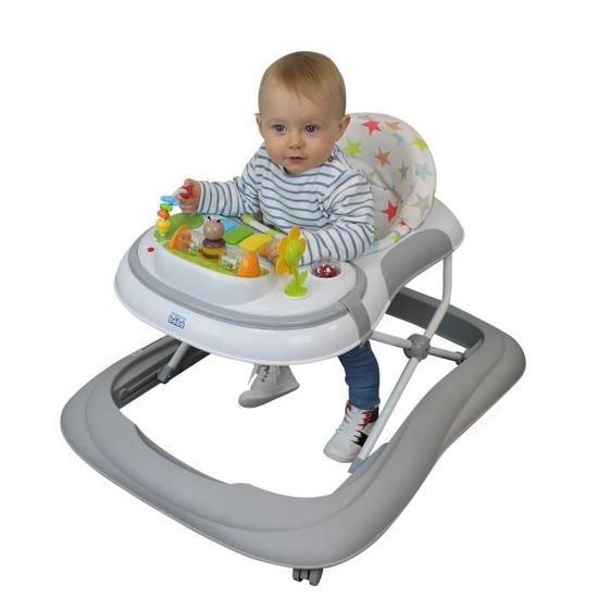 Trotteur bébé évolutif musical pliable réglable en hauteur - Gris - Monsieur Bébé