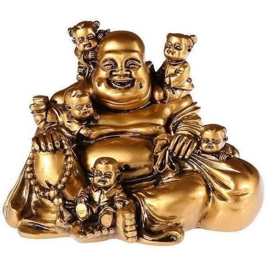 Statuette Bouddha Rieur Avec Chapelet - Figurine Zen H 10 Cm - Porte-Bonheur Positivité Zen’Light