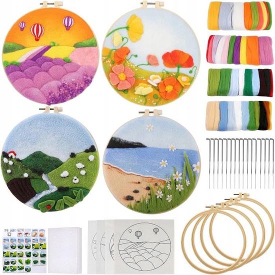 Joyeee Fournitures de feutrage à l'aiguille pour débutants, 25 couleurs kit de crochet en laine de feutrage avec repose-doigts, kit d'outils de, mousse haute densité, cadeau de Noël
