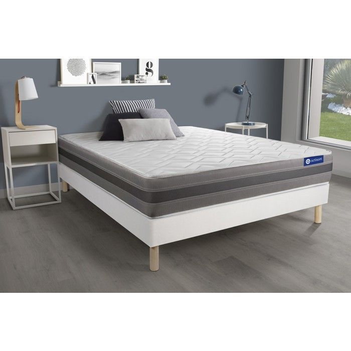 Ensemble matelas ACTIFLEX RELAX Ressorts ensachés + mémoire de forme 160x200 Max épaisseur 5zones confort + sommier KIT blanc