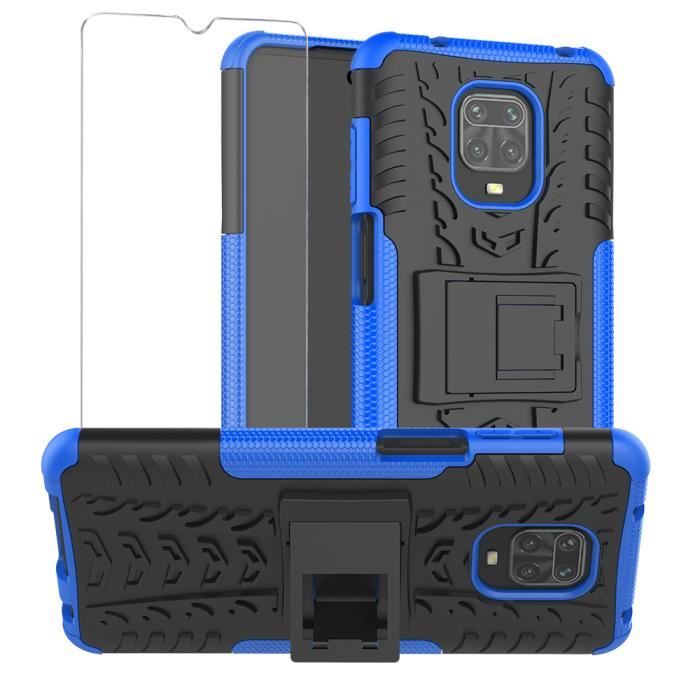 Coque Xiaomi Redmi Note 9 Pro / Note 9S, Bumper + Verre Trempé Double Couche Pare Chocs Antichoc TPU Silicone Housse - Blue.