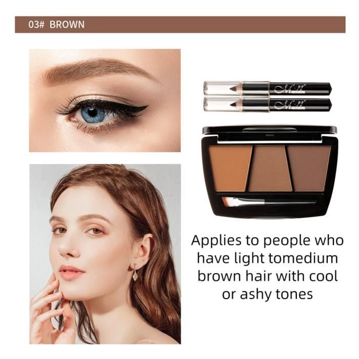 Palette de maquillage de poudre de sourcil de couleur tricolore rehausseurs de sourcils bruns naturels 3D LWL90819085C_1234
