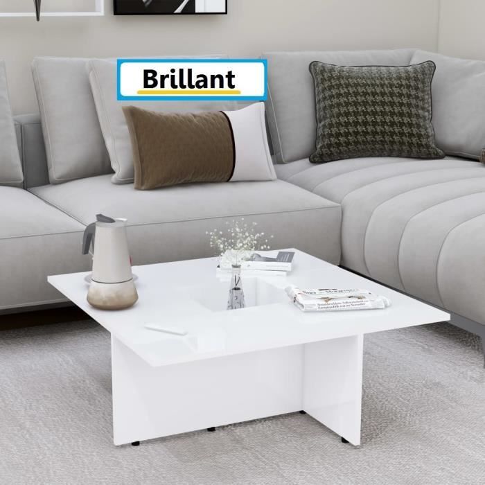 Table Basse Laquée De Salon 79x79cm Blanc Brillant (aggloméré) Design Carré