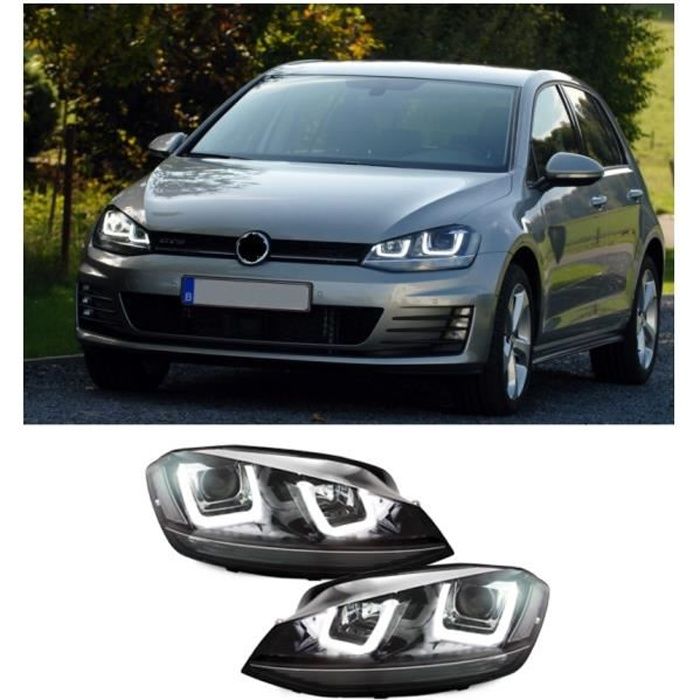 2 FEUX PHARE AVANT NOIR LED POUR VW GOLF 7 AVEC FEUX DE JOUR LED