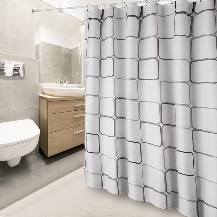 Rideau de Douche Anti-moisissure Imperméable avec des Crochets, Antibactérien, Lavable en Machine 180 x200cm