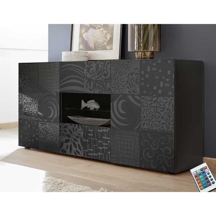 Buffet gris laqué design 180 cm ELMA 2 Sans éclairage Gris