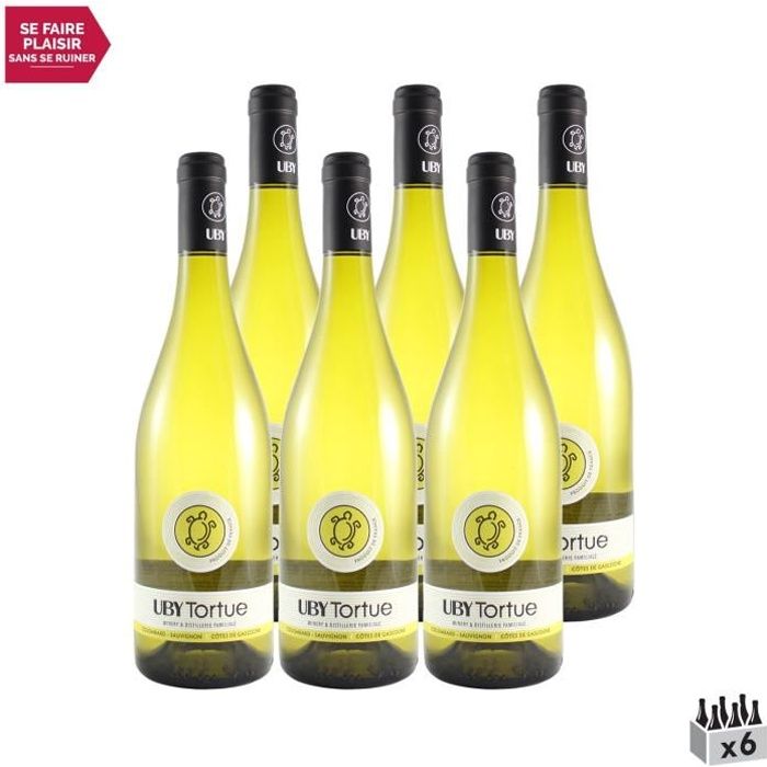 Les Tortues Colombard Sauvignon Côtes de Gascogne Blanc 2020 - Lot de 6x75cl - Domaine d'Uby - Vin IGP Blanc du Sud-Ouest