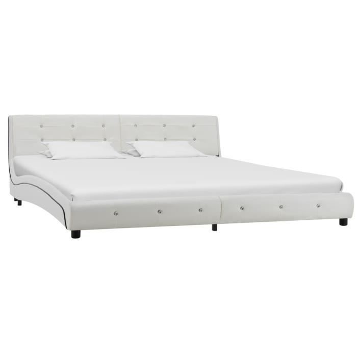 Cadre De Lit Similicuir :King Size 180*200 Cm - Lit Design Capitonné - Sommier Inclus&Pieds En Acier - Blanc