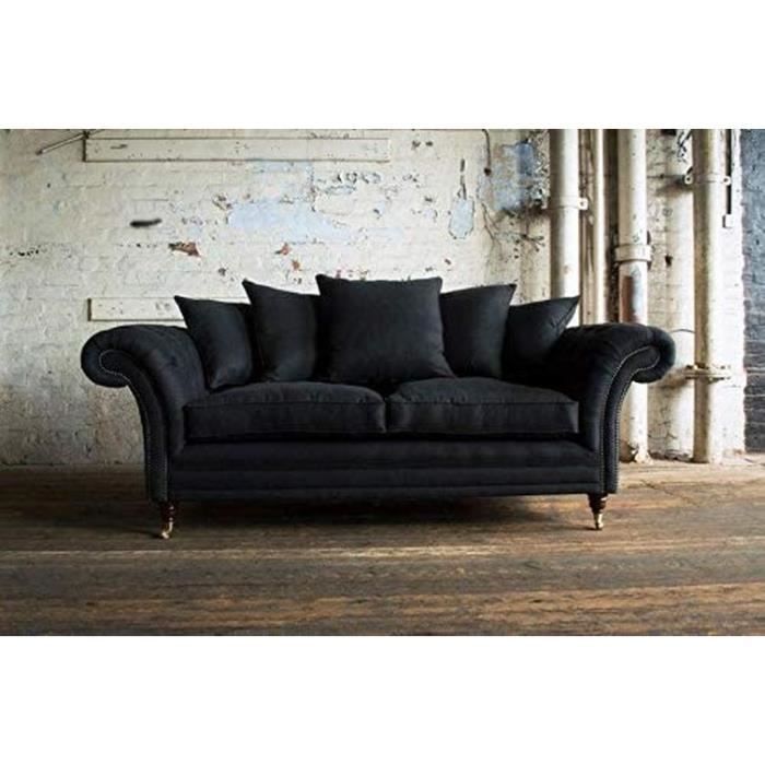 JVmoebel Neuf ! Canapé 3 Places Canapé Chesterfield Rembourrage Siège Ensemble Cuir Tissu Noir