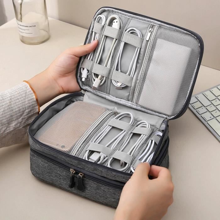 Double couche voyage USB câble sac de rangement Gadget organisateur électronique Kit numérique pochette Ipad écouteur chargeur f