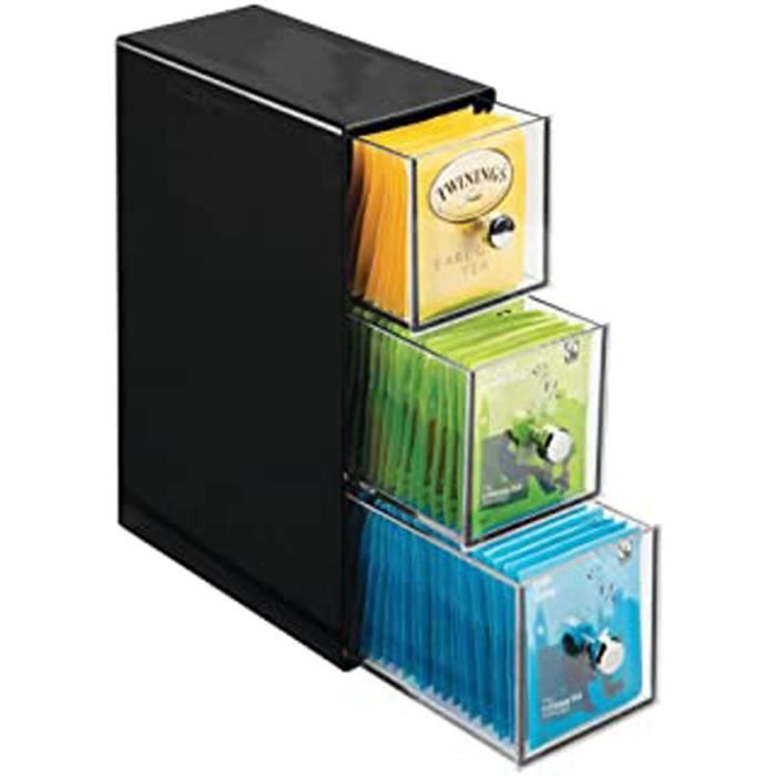 Boite De Rangement Cuisine Avec 3 Tiroirs – Casier De Rangement Pour Sachets De Thé, Tisane, Infusion, Dosette De Café, Édulcorant,