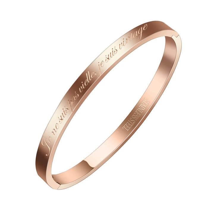 Bracelet Messages Je ne suis Pas Vieille,Je suis Vintage Jonc Fin en Acier Inoxydable 316L, AURSTORE bracelet Message