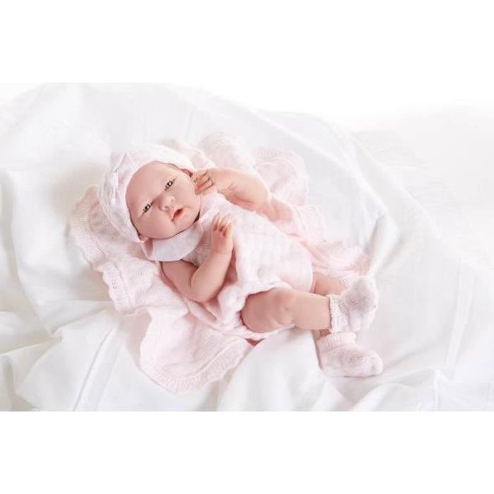 Berenguer - 18053 - All-Vinyl La Newborn Doll in pink knit outfit with blanket. REAL GIRL!