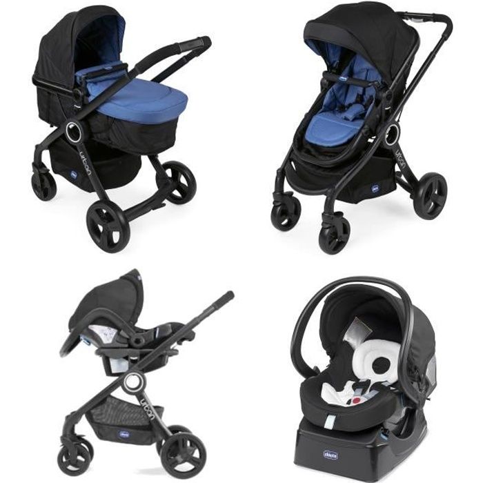 CHICCO Poussette combinée Pack Urban Plus - Dès la naissance - Jusqu'à 15kg - Denim