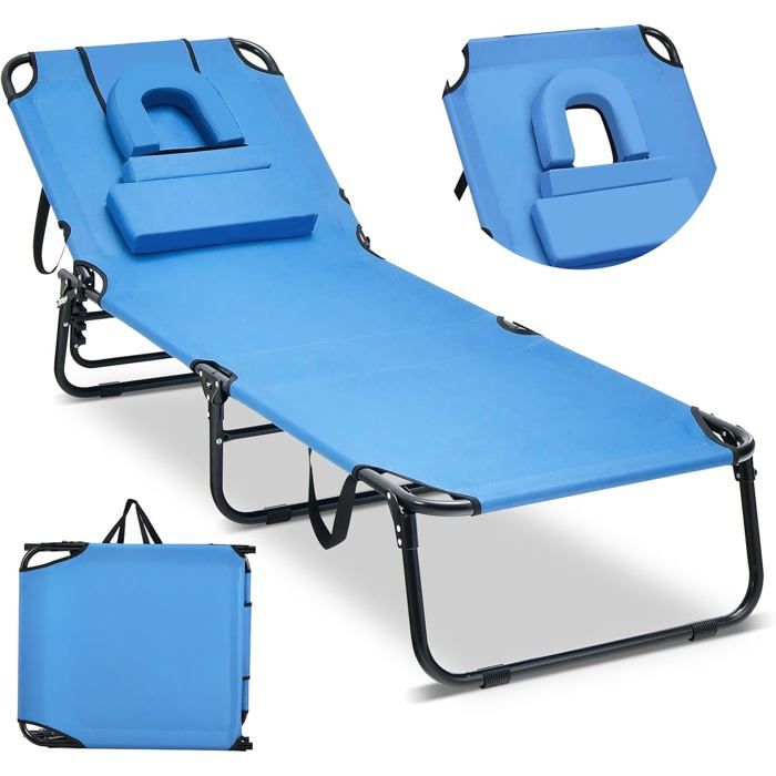 COSTWAY Chaise Longue Pliante Réglable à 5 Positions avec Appuietête