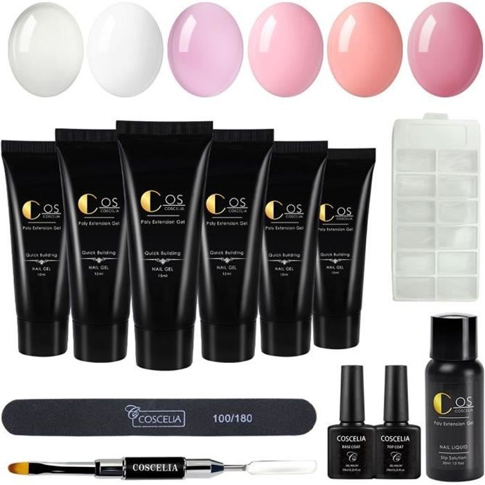 Kit Poly Nail Gel Extension Gel Construction Faux Ongles Builder Gel Quick Building Nail Art Poly UV/LED Cleanser Plus Manucure