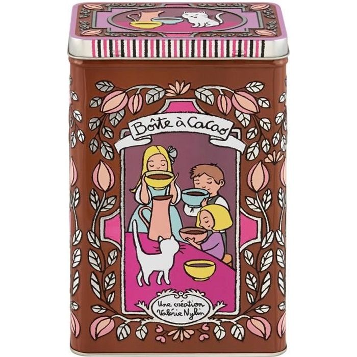 Boîte Embossée à Cacao MOUSTACHE en Métal Marron - Cuisine de Rangement Conservation Chocolat - Valérie Nylin DLP Derrière La Porte