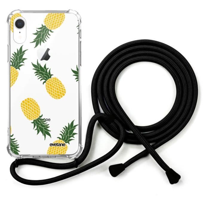coque avec cordon noir iPhone Xr avec cordon Ananas Motifs Ecriture Tendance et Design Evetane