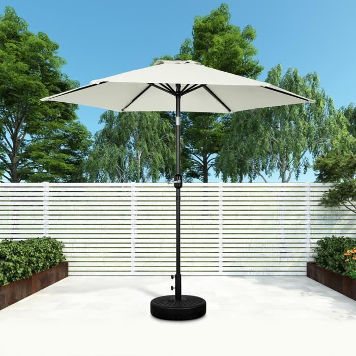 Parasol Droit Inclinable 2.7M avec manivelle Exterieur, Rond, Pliable, pour Balcon Piscine Plage, Beige - Mondeer