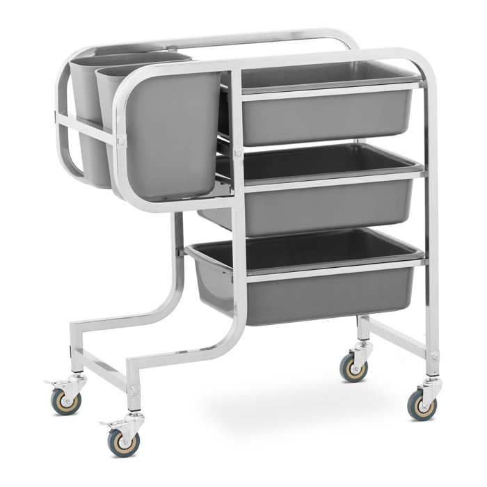 Chariot de service Cuisine Porte-Bacs Royal Catering RCSW-3.2G (3 Niveaux, Capacité de 100 kg, 4 Roulettes, 2 freins, Inox et PVC)