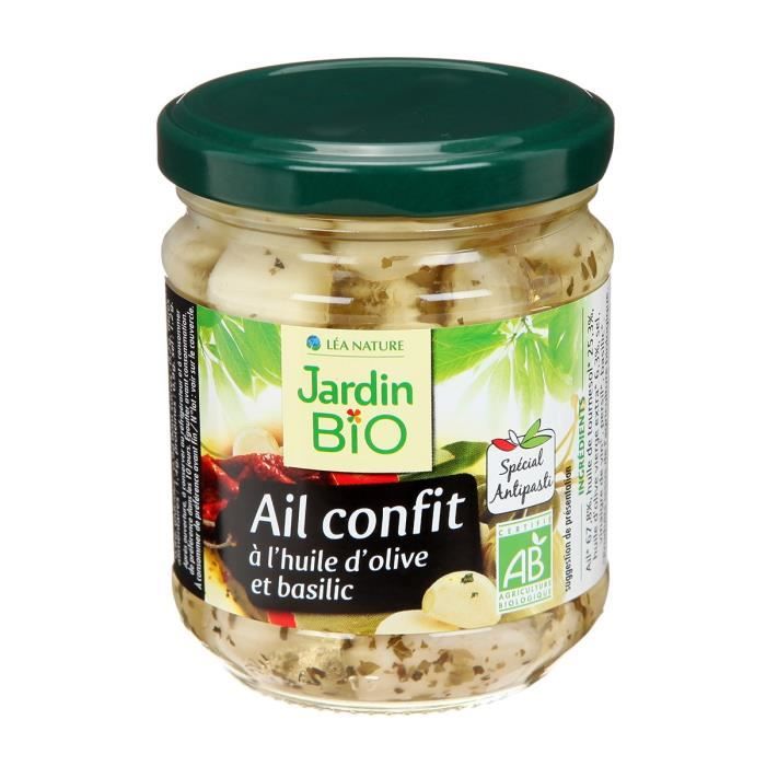 JARDIN BIO Ail confit à l'huile d'olive et basilic bio - 190 g