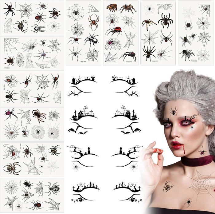 Set Accessoires Halloween Araignée – Bandeau, Collier, Boucles D'oreilles, Tatouages – 4 Pièces – Cosplay Effrayant