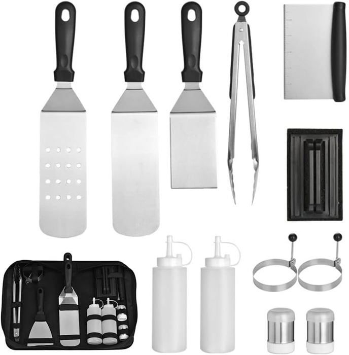 Cook'in Garden Kit 3 Accessoires Barbecue : Pince + Fourchette + Spatule INOX Et Bois